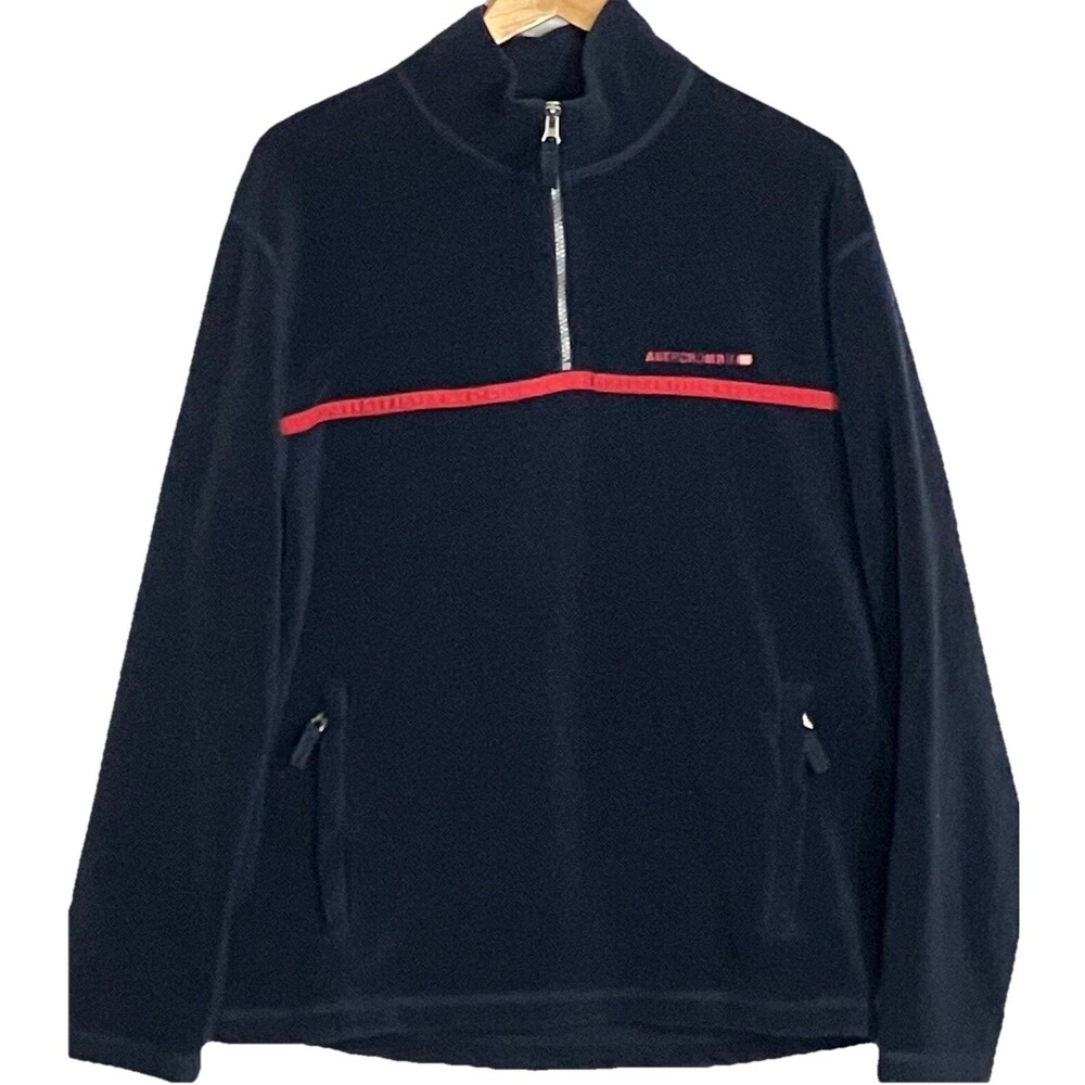 Vintage Abercrombie & Fitch 92 Fleece Pullover Navy 1/4 Zip Mens Size Large Y2K